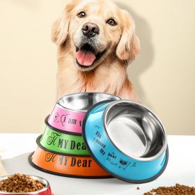Stainless steel dog bowl; color anti-skid dog bowl; cat bowl (colour: 16cm, size: Green Cartoon)