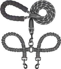 Dual Dog Leash; Double Dog Leash; 360 Swivel No Tangle Walking Leash; Shock Absorbing Bungee for Two Dogs (Color: Black, size: length)