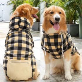 Plaid Dog Hoodie Pet Clothes Sweaters with Hat and Pocket Christmas Classic Plaid Small Medium Dogs Dog Costumes (colour: Zipper pocket coat beige black, size: 2XL (chest circumference 60, back length 42cm))