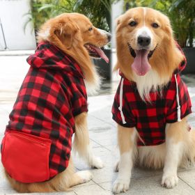 Plaid Dog Hoodie Pet Clothes Sweaters with Hat and Pocket Christmas Classic Plaid Small Medium Dogs Dog Costumes (colour: Zipper pocket coat with red and black plaids, size: 3XL (chest circumference 70, back length 55cm))