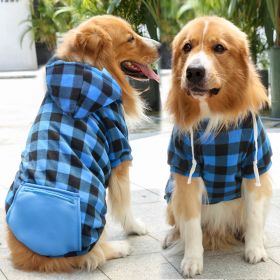 Plaid Dog Hoodie Pet Clothes Sweaters with Hat and Pocket Christmas Classic Plaid Small Medium Dogs Dog Costumes (colour: Zipper pocket coat blue black plaid, size: S (chest circumference 37, back length 25cm))