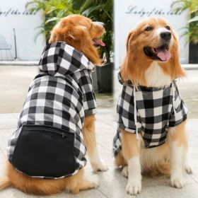 Plaid Dog Hoodie Pet Clothes Sweaters with Hat and Pocket Christmas Classic Plaid Small Medium Dogs Dog Costumes (colour: Zipper pocket coat black and white, size: 5XL (chest circumference 92, back length 70cm))
