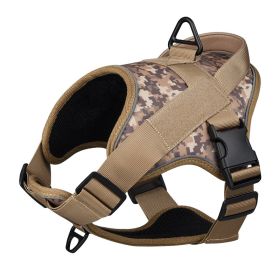 Dog Harness; large dog training tactical chest strap; K9 pet chest strap; vest type reflective dog rope; explosion-proof impulse traction (colour: Yellow camouflage, Specification (L * W): S)