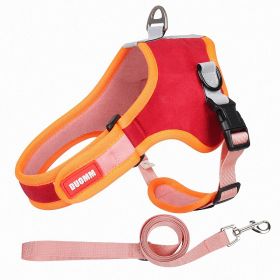 dog Harnesses and dog leash set; Suede Pet Chest Strap Saddle Vest Style Dog Chest Back Reflective Dog Strap Dog Rope Wholesale (colour: red, Specification (L * W): M)