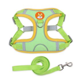 dog Harnesses and dog leash set; Pet Chest Strap Vest Dog Strap Small Dog Rope Wholesale Reflective Dog Towing Rope (colour: green, Specification (L * W): S)