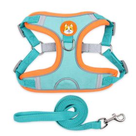 dog Harnesses and dog leash set; Pet Chest Strap Vest Dog Strap Small Dog Rope Wholesale Reflective Dog Towing Rope (colour: Lake blue, Specification (L * W): M)