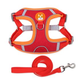 dog Harnesses and dog leash set; Pet Chest Strap Vest Dog Strap Small Dog Rope Wholesale Reflective Dog Towing Rope (colour: red, Specification (L * W): M)