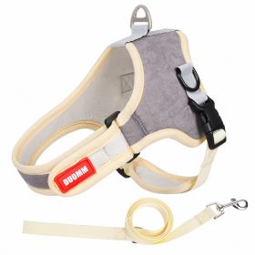 dog Harnesses and dog leash set; Suede Pet Chest Strap Saddle Vest Style Dog Chest Back Reflective Dog Strap Dog Rope Wholesale (colour: grey, Specification (L * W): L)