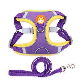 dog Harnesses and dog leash set; Pet Chest Strap Vest Dog Strap Small Dog Rope Wholesale Reflective Dog Towing Rope (colour: purple, Specification (L * W): M)