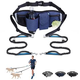 Hands Free Dog Leash with Waist Bag for Walking Small Medium Large Dogs;  Reflective Bungee Leash with Car Seatbelt Buckle and Dual Padded Handles;  A (Color: Blue, Leash: 2 dogs)