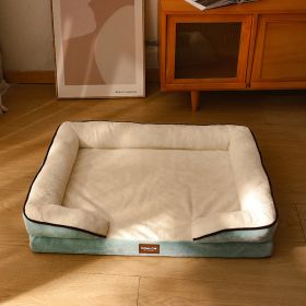 Dog Bed, Bolster Dog Bed with Memory Foam Dog Couch Sofa and Removable Washable Cover (Color: Urquoise Green and White, size: 33.5*23.6'' Up to 55 lbs)